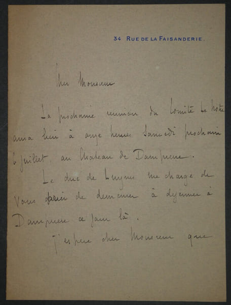 Lucien CORPECHOT Lettre autographe sign&eacute;e invitation au Ch&acirc;teau de Dampierre 1912. Lucien Corpechot