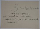 CARTE DE VISITE AUTOGRAPHE SIGN&Eacute;E, PARIS. Andr&eacute;-L&eacute;on Vivrel