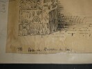 Dessin original sign&eacute; - Portail de l'&Eacute;v&ecirc;ch&eacute; de Sens - Architecture. Louis Henri Laffill&eacute;e
