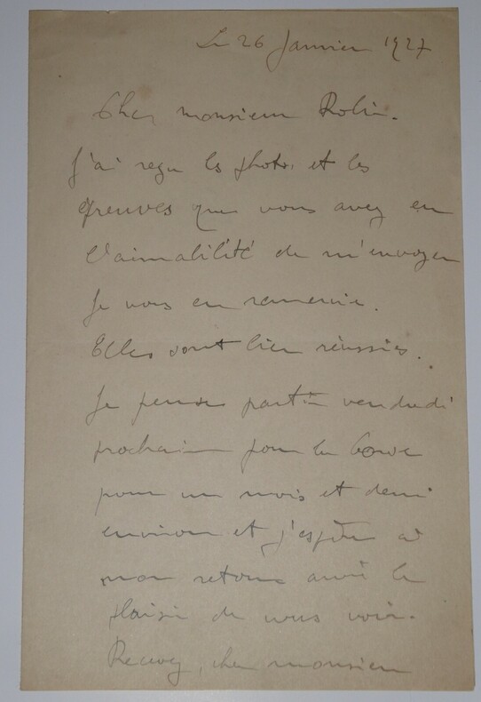 LETTRE AUTOGRAPHE SIGN&Eacute;E DESTIN&Eacute;E A Louis ROBIN, 1927. VIVREL Andr&eacute;-L&eacute;on