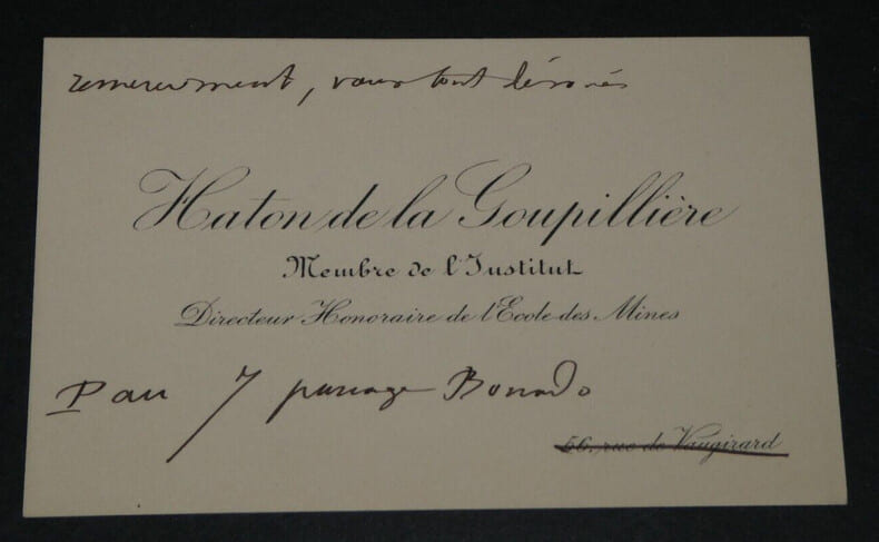 Julien HATON de La GOUPILLI&Egrave;RE - CARTE DE VISITE AUTOGRAPHE DE REMERCIEMENTS. Julien HATON de La GOUPILLI&Egrave;RE