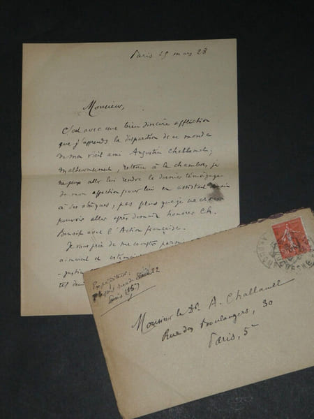 Fr&eacute;d&eacute;ric PLESSIS - LETTRE AUTOGRAPHE SIGN&Eacute;E de condol&eacute;ances, 1928. Fr&eacute;d&eacute;ric Plessis
