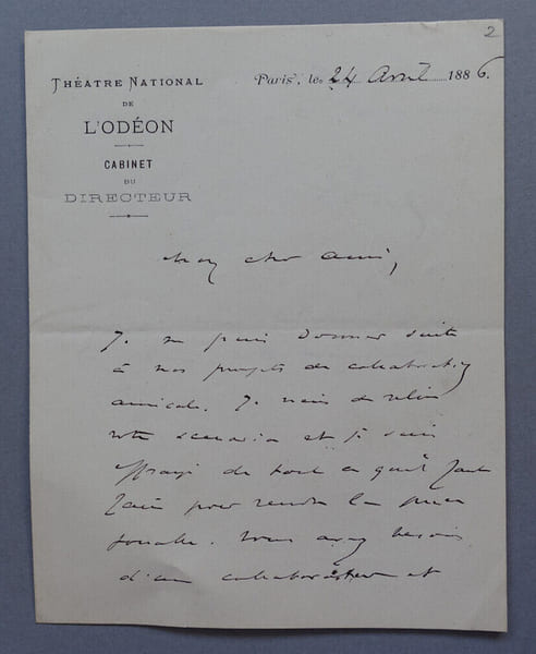 Paul POREL, Acteur et directeur de th&eacute;&acirc;tre - LETTRE AUTOGRAPHE SIGN&Eacute;E, 1886. Paul POREL