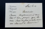 DARCEL Henri - COURTE LETTRE AUTOGRAPHE SIGN&Eacute;E SUR CARTE ACAD&Eacute;MIE MUSIQUE. DARCEL Henri