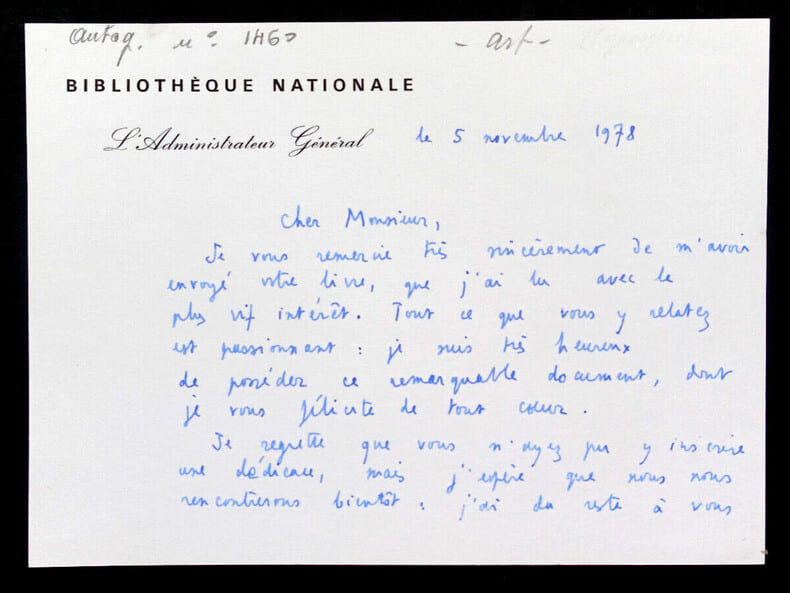 Georges LE RIDER, Historien - LETTRE AUTOGRAPHE SIGN&Eacute;E, 1978. Georges LE RIDER