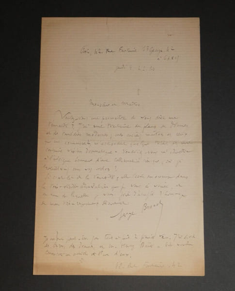 Serge BASSET - Lettre autographe sign&eacute;e &agrave; son ma&icirc;tre depuis Paris. Serge BASSET