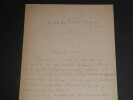 Serge BASSET - Lettre autographe sign&eacute;e &agrave; son ma&icirc;tre depuis Paris. Serge BASSET