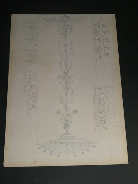Dessin au crayon, fin XIX&egrave;me, Garret, d&eacute;corateurs, Vesoul – Projet d&eacute;cor floral. Famille Garret