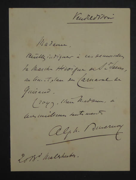 DUVERNOY Alphonse - LETTRE AUTOGRAPHE SIGNEE. Alphonse Duvernoy