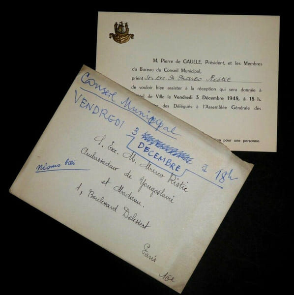 DE GAULLE Pierre - CARTON D'INVITATION ADRESS&Eacute; &Agrave; M. ET Mme RISTIC, 1948. Pierre DE GAULLE