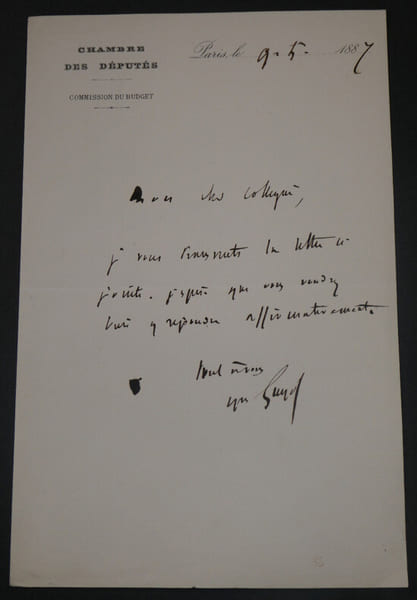 Yves GUYOT, Homme politique - LETTRE AUTOGRAPHE SIGN&Eacute;E 1887 PARIS. Yves GUYOT