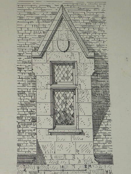 Lucarne simple du XVe si&egrave;cle - Dessin original sign&eacute; de ses initiales. Louis Henri Laffill&eacute;e