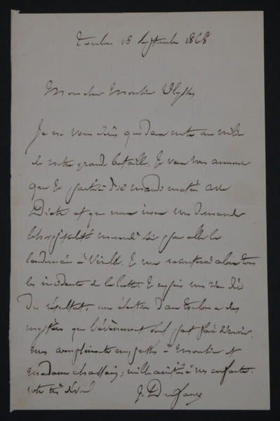 Jules DUFAURE, Ancien 1er ministre France- LETTRE AUTOGRAPHE SIGN&Eacute;E TOULON 1868. Jules DUFAURE