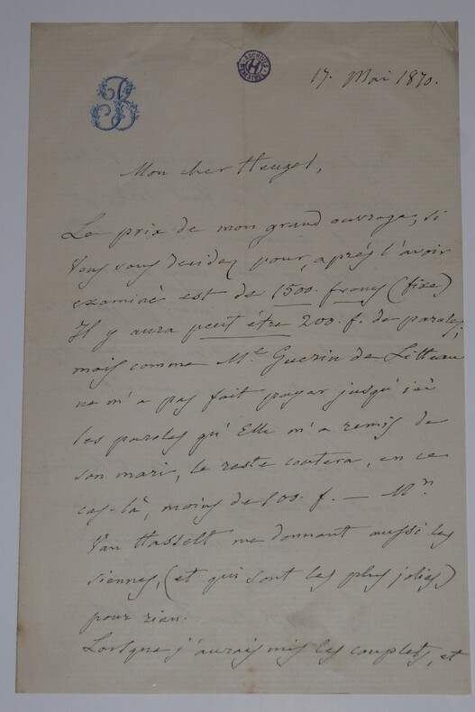 BORDESE Luigi - LETTRE AUTOGRAPHE SIGNEE &Agrave; Henri HEUGEL, 1870. Luigi Bordese
