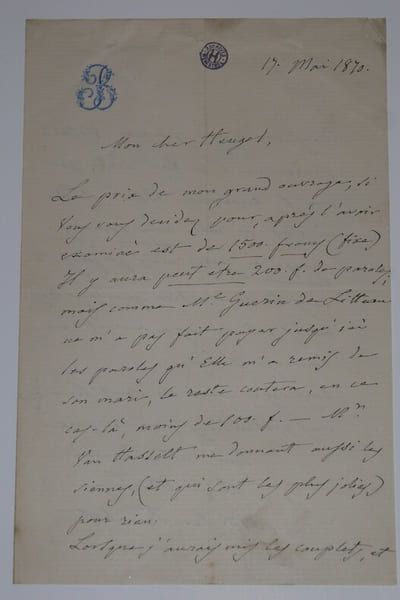BORDESE Luigi - LETTRE AUTOGRAPHE SIGNEE &Agrave; Henri HEUGEL, 1870. Luigi Bordese