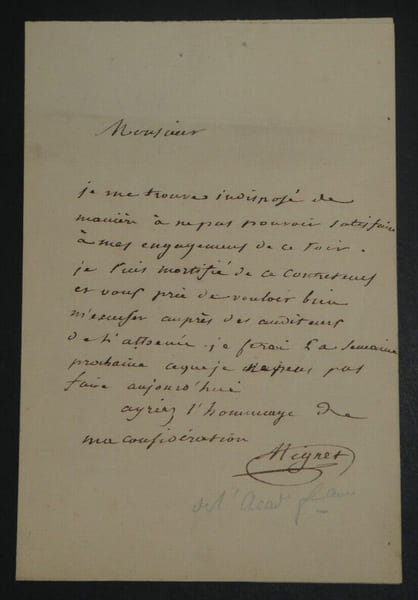 Fran&ccedil;ois-Auguste-Marie MIGNET - LETTRE AUTOGRAPHE SIGN&Eacute;E A Monsieur VOISELLE. Fran&ccedil;ois-Auguste-Marie MIGNET