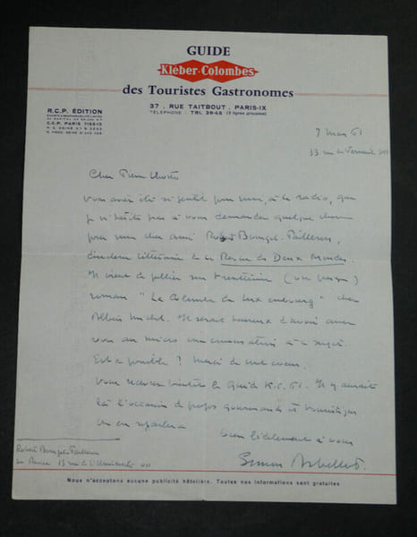 Simon ARBELLOT - LETTRE AUTOGRAPHE SIGN&Eacute;E &Agrave; LHOSTE - R. Bourget-Pailleron - 1961. Simon ARBELLOT