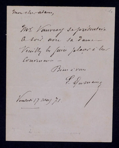 Louis Fran&ccedil;ois DUMAINE, Acteur - LETTRE AUTOGRAPHE SIGN&Eacute;E, 1871. Louis Fran&ccedil;ois DUMAINE