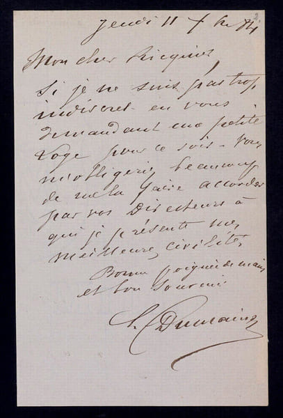 Louis Fran&ccedil;ois DUMAINE, Acteur - LETTRE AUTOGRAPHE SIGN&Eacute;E, 1884. Louis Fran&ccedil;ois DUMAINE