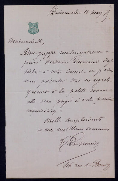 Louis Fran&ccedil;ois DUMAINE, Acteur - LETTRE AUTOGRAPHE SIGN&Eacute;E. Louis Fran&ccedil;ois DUMAINE