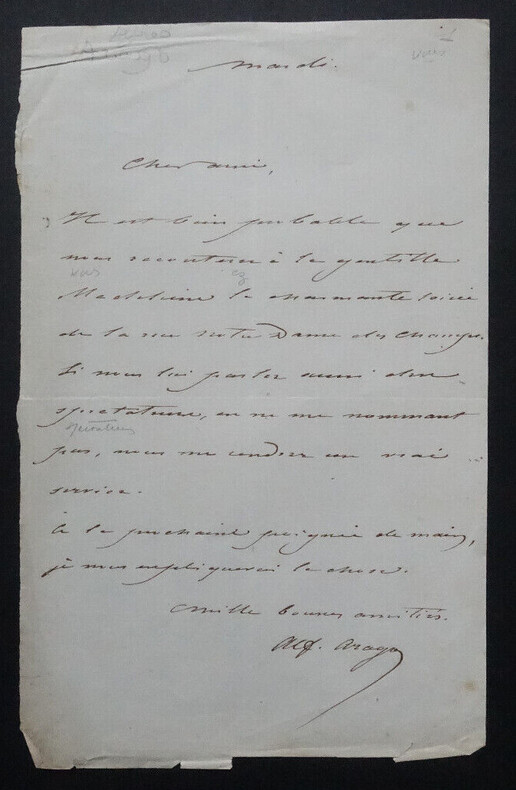 Alfred ARAGO - LETTRE AUTOGRAPHE SIGN&Eacute;E. Alfred ARAGO