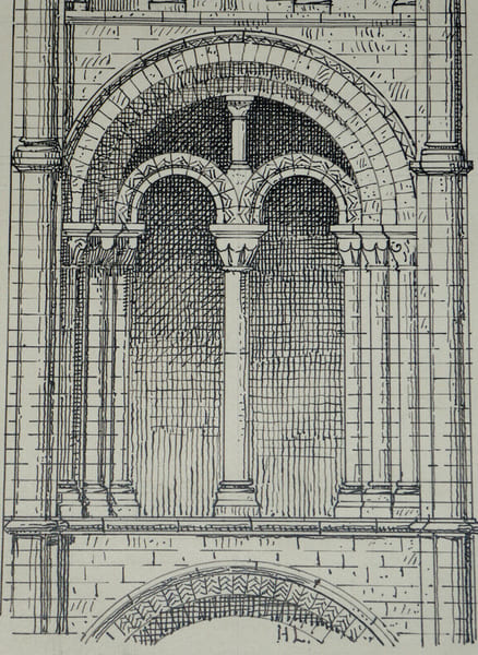 Arcade du triforium de l'&eacute;glise de Romsey (Hampshire) — Dessin original sign&eacute;. Louis Henri Laffill&eacute;e