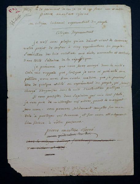 Pierre ANASTASE TORNE - Lettre autographe sign&eacute;e adress&eacute;e &agrave; un citoyen repr&eacute;sentant. Pierre Anastase Torn&eacute;