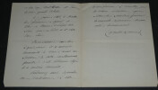 Camille DOUCET - LETTRE AUTOGRAPHE SIGN&Eacute;E au Secr&eacute;taire G&eacute;n&eacute;ral, 1866. Camille Doucet