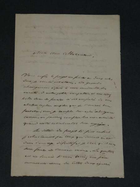 Ars&egrave;ne de CEY - Lettre autographe sign&eacute;e - Nouvelle pi&egrave;ce en deux actes - 2 pages. Ars&egrave;ne de CEY