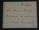 Paul DESCHANEL - Carte autographe sign&eacute;e de remerciements, Houlgate. Paul DESCHANEL