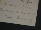 Paul DESCHANEL - Carte autographe sign&eacute;e de remerciements, Houlgate. Paul DESCHANEL