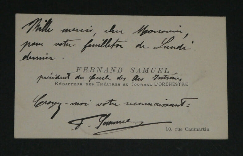 Fernand SAMUEL - Carte de visite autographe sign&eacute;e. Fernand SAMUEL
