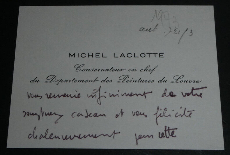 Michel LACLOTTE, Historien de l'art - CARTE DE VISITE AUTOGRAPHE. Michel LACLOTTE