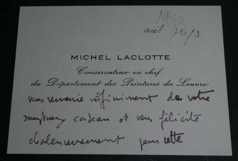 Michel LACLOTTE, Historien de l'art - CARTE DE VISITE AUTOGRAPHE. Michel LACLOTTE