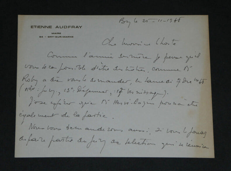 &Eacute;tienne AUDFRAY - CARTE AUTOGRAPHE SIGN&Eacute;E &Agrave; Pierre LHOSTE - Vernissage - 1968. &Eacute;tienne AUDFRAY