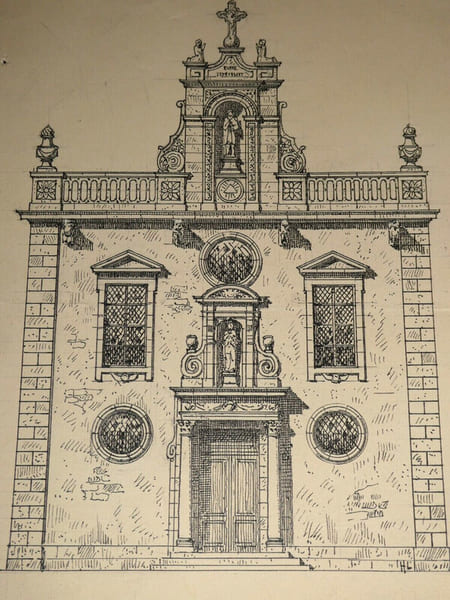 Dessin original sign&eacute; - Chapelle des P&eacute;nitents &agrave; Pont-Saint-Esprit (Ard&egrave;che) - vers 1930. Louis Henri Laffill&eacute;e