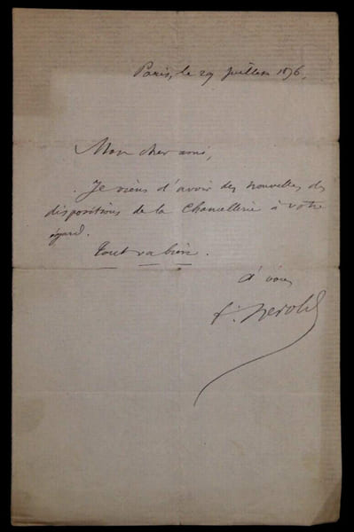 Ferdinand H&Eacute;ROLD, S&eacute;nateur - LETTRE AUTOGRAPHE SIGN&Eacute;E CHANCELLERIE, Paris, 1876. Ferdinand H&Eacute;ROLD