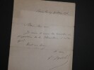 Ferdinand H&Eacute;ROLD, S&eacute;nateur - LETTRE AUTOGRAPHE SIGN&Eacute;E CHANCELLERIE, Paris, 1876. Ferdinand H&Eacute;ROLD