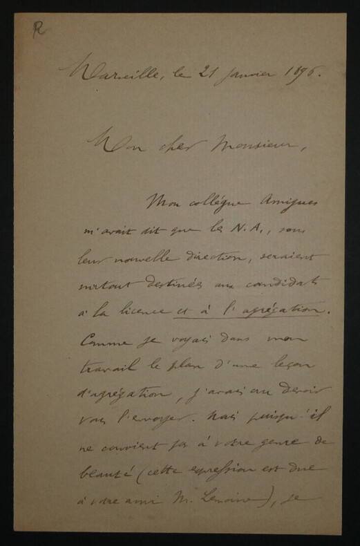 [Achille] GOULARD - LETTRE AUTOGRAPHE SIGN&Eacute;E, 1896. Achille GOULARD
