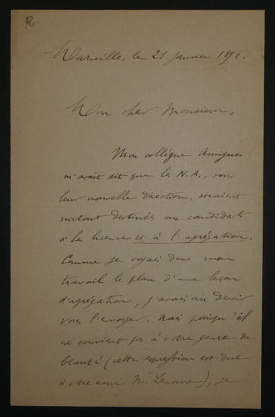 [Achille] GOULARD - LETTRE AUTOGRAPHE SIGN&Eacute;E, 1896. Achille GOULARD