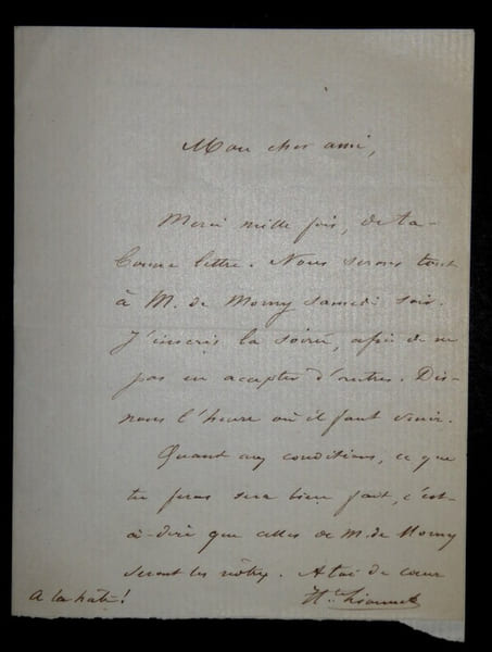 LETTRE AUTOGRAPHE SIGN&Eacute;E, PARIS. Hippolyte Lionnet