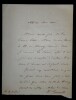LETTRE AUTOGRAPHE SIGN&Eacute;E, PARIS. Hippolyte Lionnet