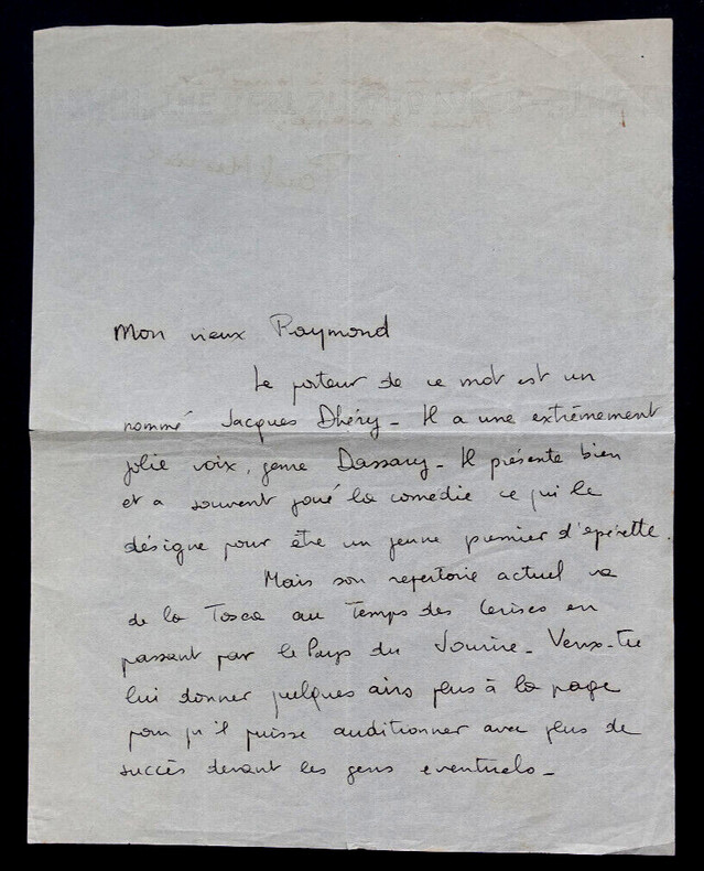 Paul MISRAKI - LETTRE AUTOGRAPHE SIGN&Eacute;E A Raymond [BUSSIERES?], Jacques DH&Eacute;RY. Paul Misraki