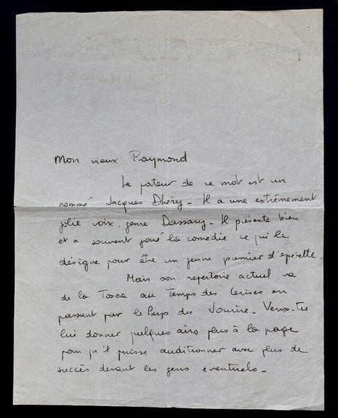Paul MISRAKI - LETTRE AUTOGRAPHE SIGN&Eacute;E A Raymond [BUSSIERES?], Jacques DH&Eacute;RY. Paul Misraki