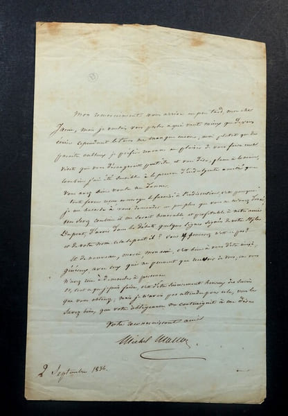 MASSON Michel - LETTRE AUTOGRAPHE SIGN&Eacute;E A PROPOS D'UNE VISITE A UN AMI, 1836. Michel Masson