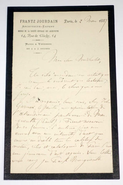 Frantz JOURDAIN - LETTRE AUTOGRAPHE SIGN&Eacute;E A MICHELET DE 3 PAGES, Paris, 1887. Frantz JOURDAIN