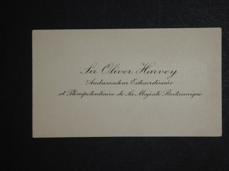 SIR HARVEY Oliver - Carte de visite simple, Ambassadeur britannique. Sir Oliver Harvey
