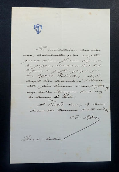 TISSOT Charles - LETTRE AUTOGRAPHE SIGNEE A PROPOS D'INVITATIONS. Charles Tissot