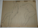 Georges CHESNEAU - NU ACAD&Eacute;MIQUE - Dessin au crayon - Deux femmes nu en pied - CURIOSA. Georges Chesneau