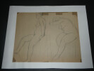 Georges CHESNEAU - NU ACAD&Eacute;MIQUE - Dessin au crayon - Deux femmes nu en pied - CURIOSA. Georges Chesneau